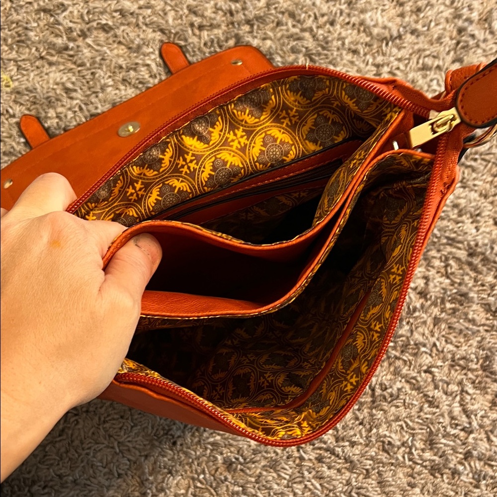 Orange Crossbody Bag with Gold Accents - Picture 3 of 5